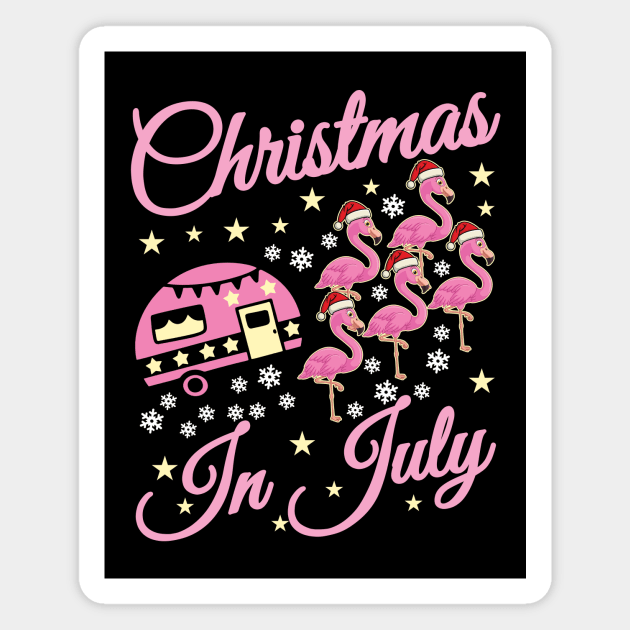 Christmas in July Flamingo Pink Funny Camping Camper Trailer Magnet by artbooming